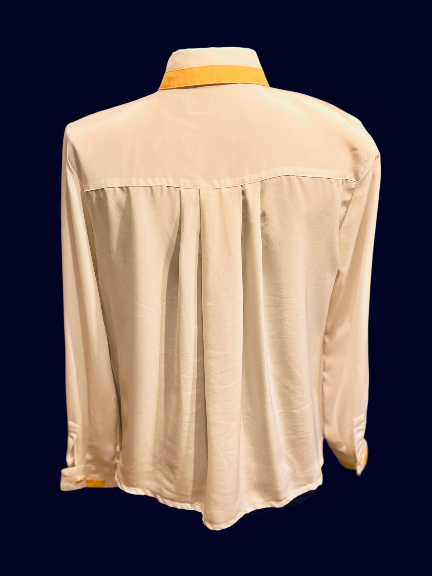 Vintage Alexander Bluse Gr. 42 | Weiß mit Gelben Details & Goldknöpfen | 80s Retro Statement Piece