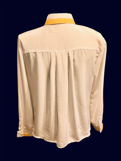 Vintage Alexander Bluse Gr. 42 | Weiß mit Gelben Details & Goldknöpfen | 80s Retro Statement Piece