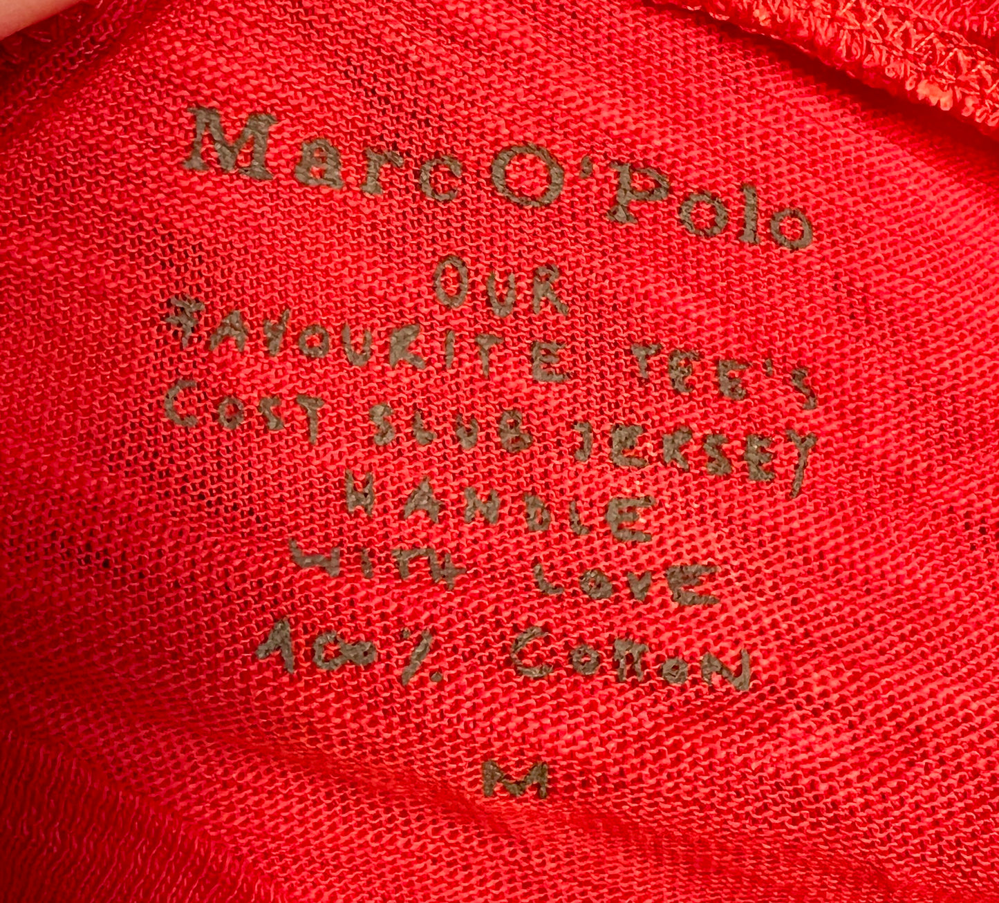 Vintage Marco Polo Shirt Gr. S - M figurbetont, rot, 100% Baumwolle, Flammengarn, Rundhals, 90s