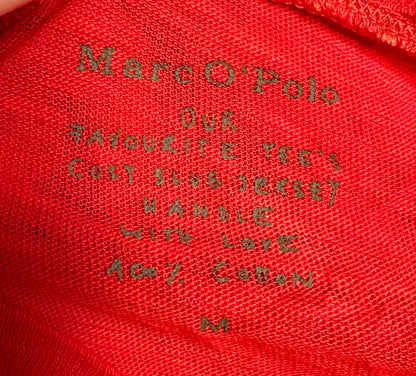 Vintage Marco Polo Shirt Gr. S - M figurbetont, rot, 100% Baumwolle, Flammengarn, Rundhals, 90s