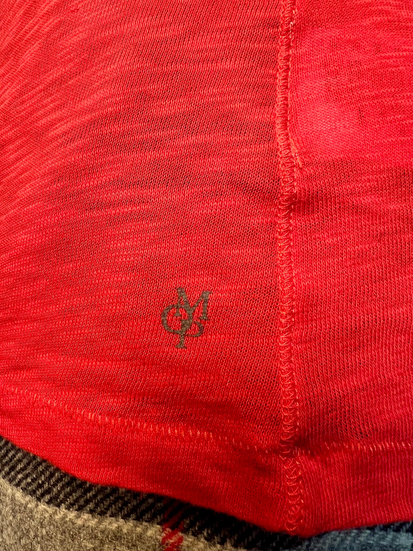 Vintage Marco Polo Shirt Gr. S - M figurbetont, rot, 100% Baumwolle, Flammengarn, Rundhals, 90s