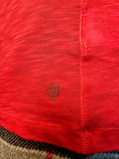 Vintage Marco Polo Shirt Gr. S - M figurbetont, rot, 100% Baumwolle, Flammengarn, Rundhals, 90s