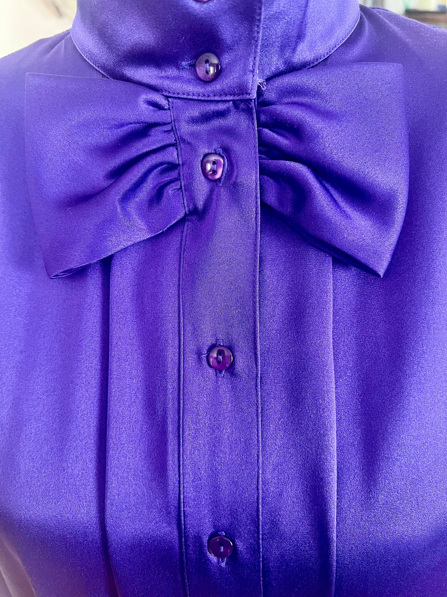 Statement Vintage Bluse 40 M Lila Satin | 80s/90s Dark Fashion Alexander