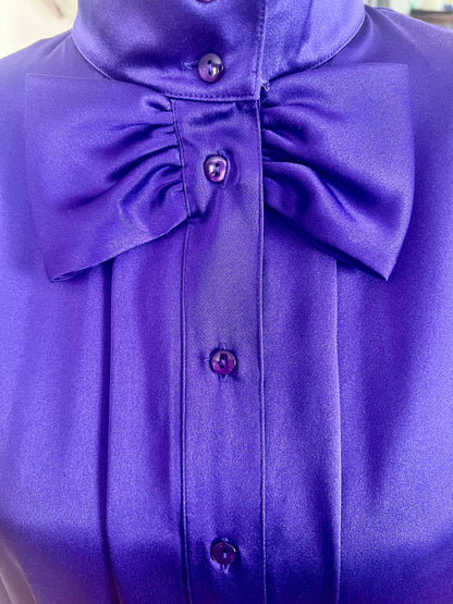 Statement Vintage Bluse 40 M Lila Satin | 80s/90s Dark Fashion Alexander