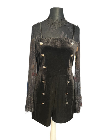 Sara's Choice: Samt Jumpsuit mit Spitze u. Knöpfen – Gr  38 40 M L Dark Alternative