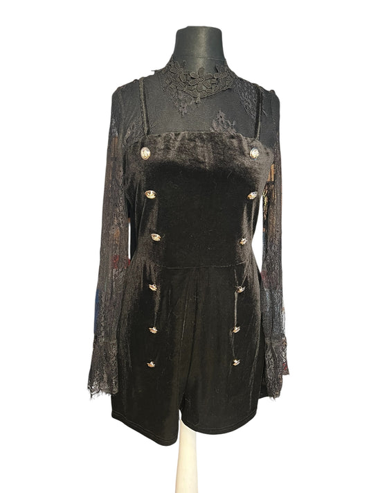 Sara's Choice: Samt Jumpsuit mit Spitze u. Knöpfen – Gr  38 40 M L Dark Alternative