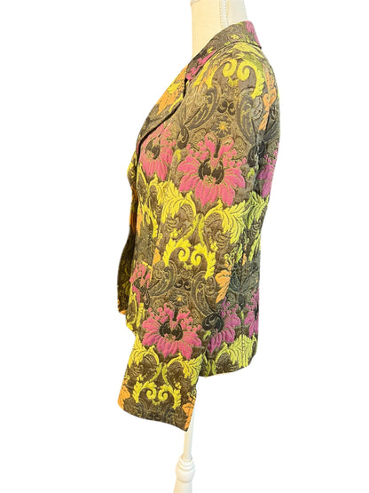 Vintage Laurél Blazer Gr. 38 – 3D Floral Print, bunter Statement-Blazer, Retro Chic