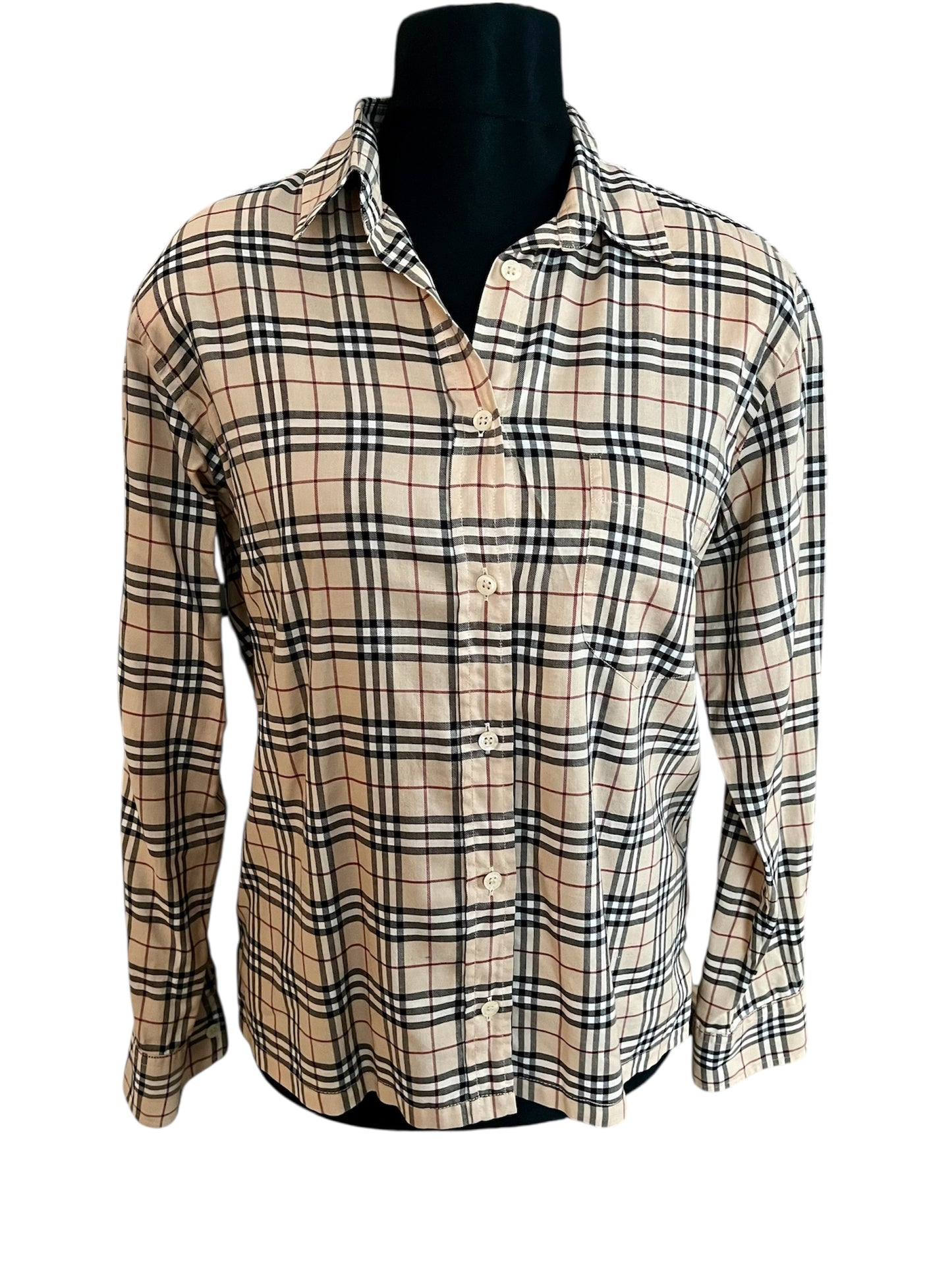 Vintage Burberry London Bluse Gr. 40 – Beige Kariert, Baumwolle, Top Zustand 90s 2000s