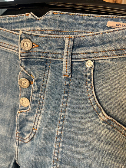 Bogner Jeans Damen W29 L32 M 38 /40 Blau Mid Waist Tapered Logo Premium Denim