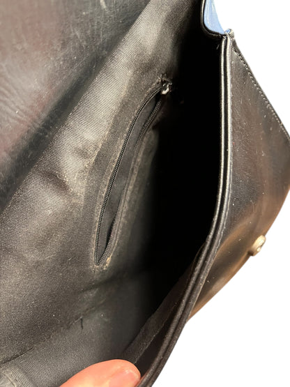 Vintage Leder Umhängetasche 80s – geometrisches Rautendesign – schwarz/blau – Statement Tasche