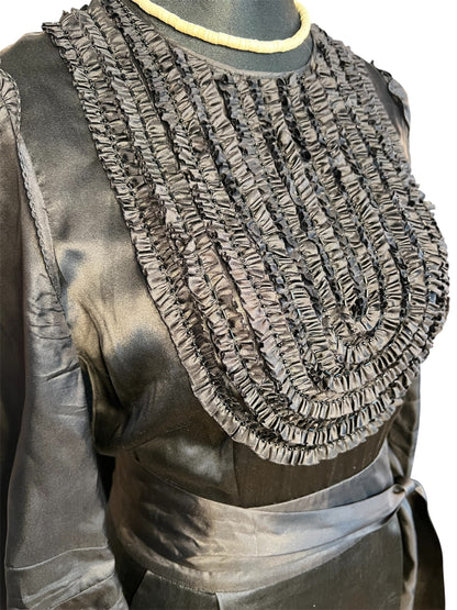 Vintage Kleid By Malene Birger Gr. 38 Elinoa 100 % Seide Schwarz Perlen Knöpfe Taillengürtel