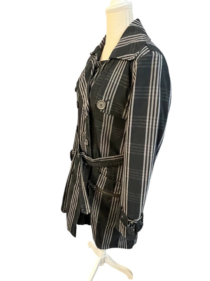 Vintage Y2K Trenchcoat M Schwarz/Grau kariert • Gestepptes Futter • Taillengürtel • EastWest