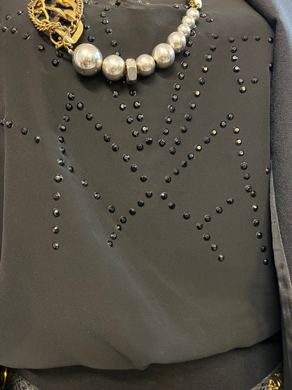 Kleid Buffalo | schwarz mit Glitzersteinen | transparentes Oberteil | Gr. 34–36 | vielseitig tragbar