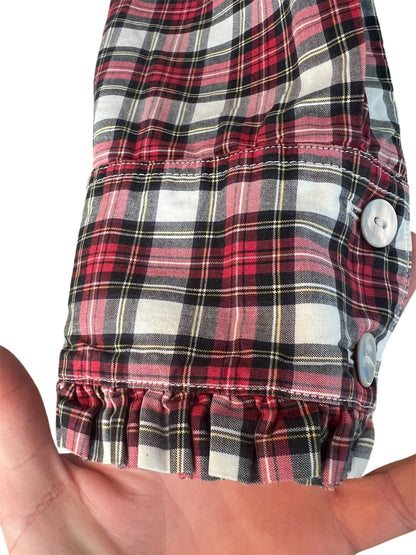 Vintage Bluse B.M. Company Gr. 38 – Dark Academic / Preppy Kariert Rot-Schwarz-Weiß Rüschen