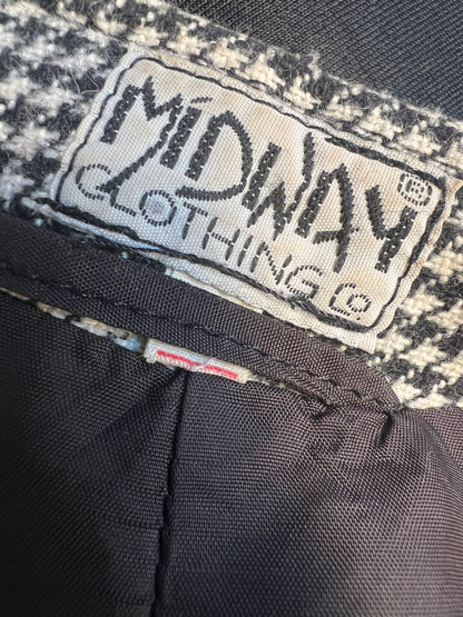 Midway Clothing Co. Vintage Kurzblazer 36 38 S Hahnentritt Schwarz Weiss 80s Oversize Wolle