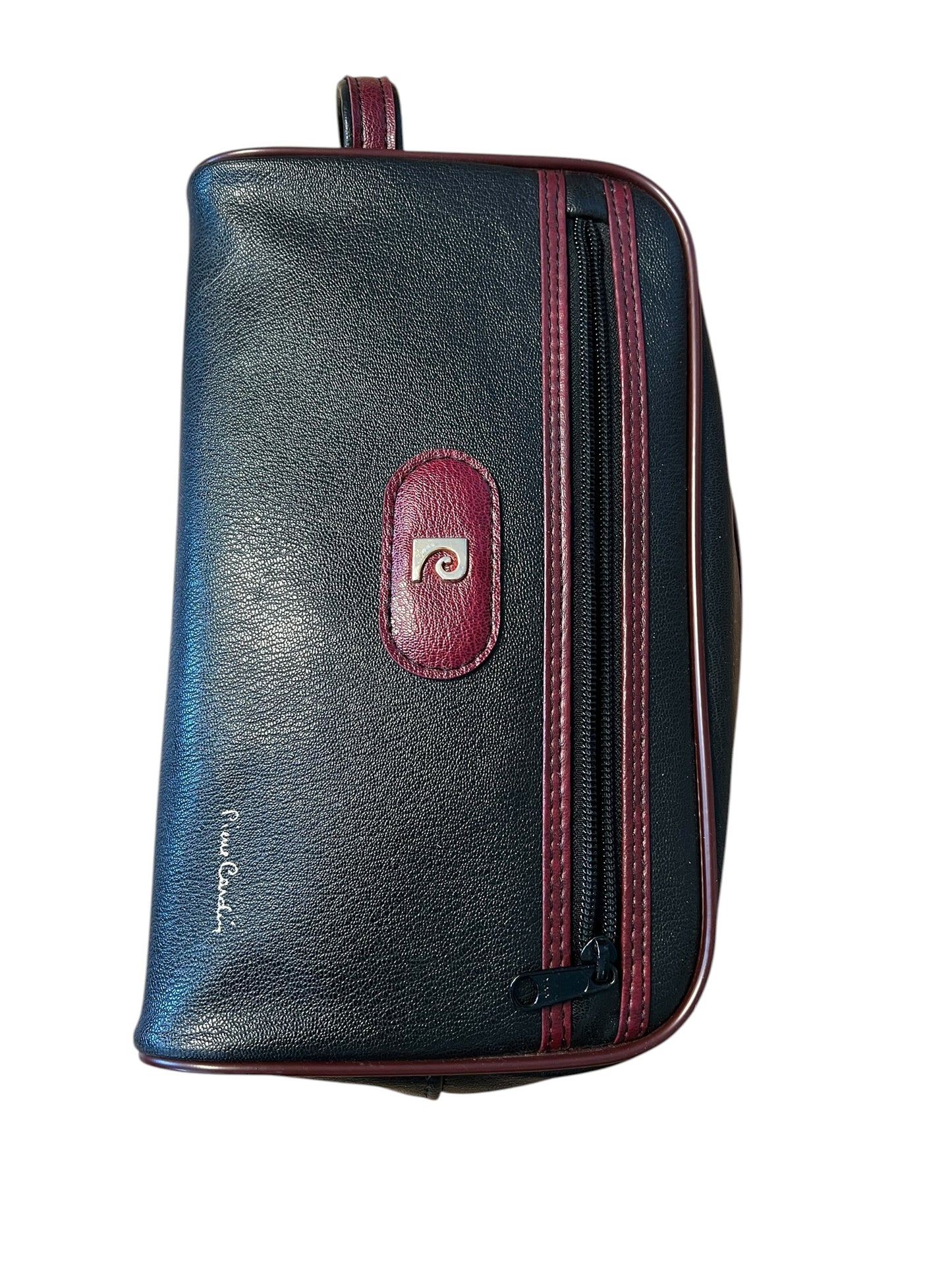 Vintage Pierre Cardin Kulturtasche Leder schwarz weinrot Herren Tasche Reise Kosmetik 80s 90s