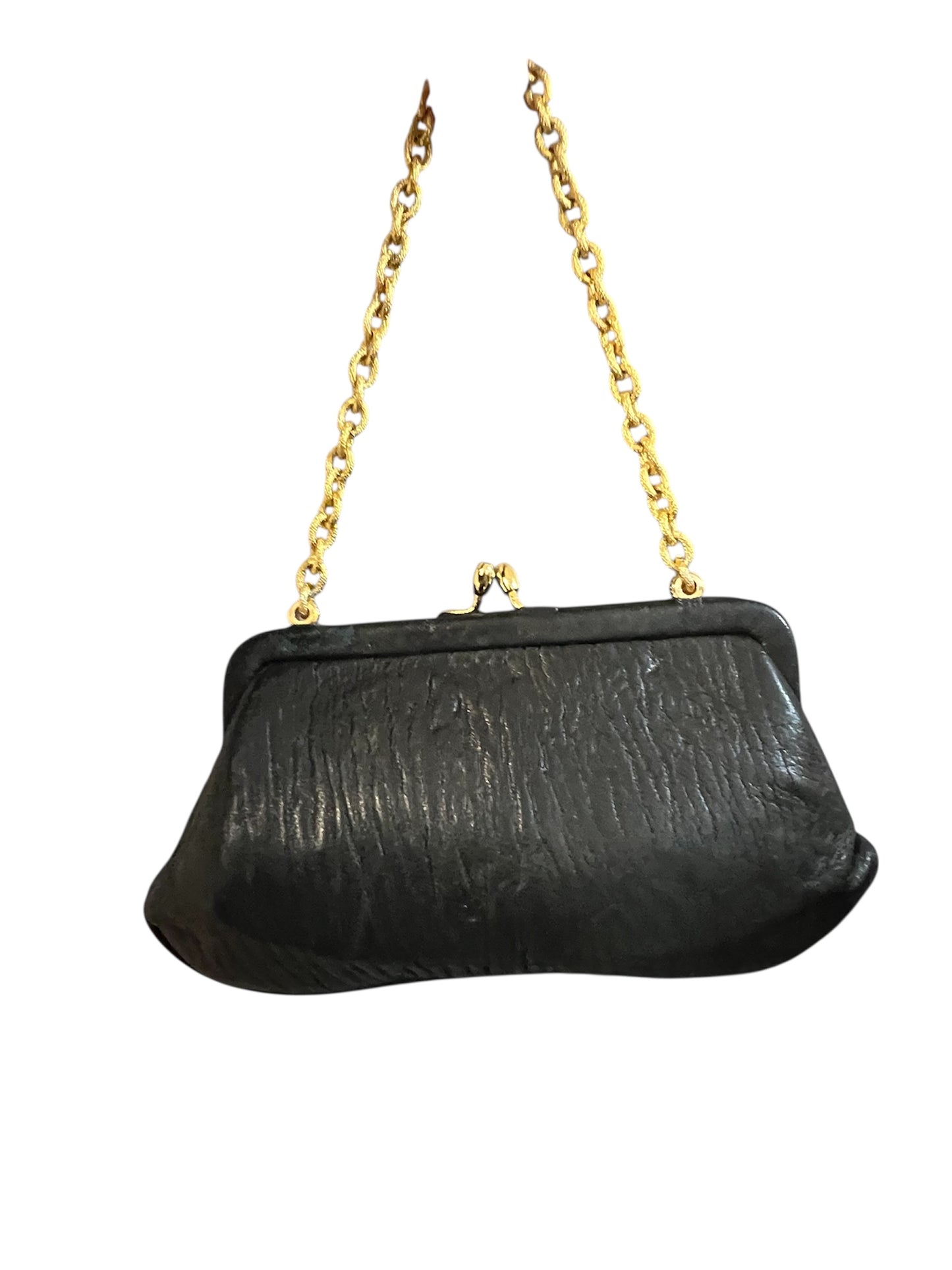 Vintage Mini-Clutch | schwarz & gold | edle Struktur | Handgelenk | Top-Zustand