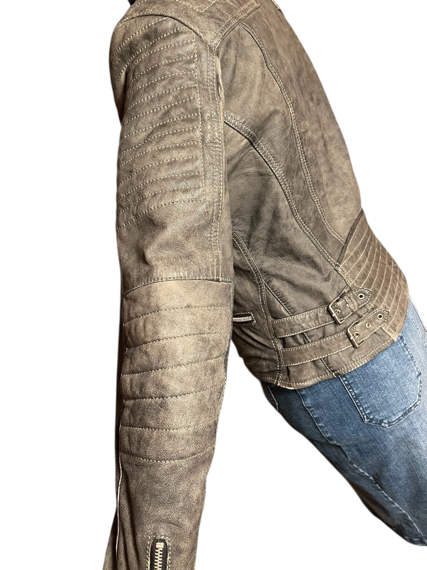 Goosecraft Biker Lederjacke Gr. L (fällt wie 38) – Grau – YKK Zipper – Slim Fit – Patina Look