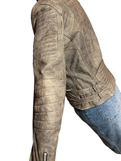 Goosecraft Biker Lederjacke Gr. L (fällt wie 38) – Grau – YKK Zipper – Slim Fit – Patina Look