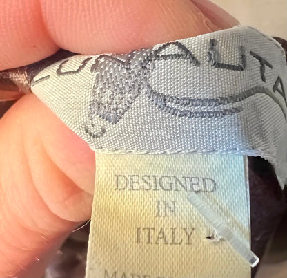 Vintage Blunauta Bluse Seide & Viskose – Ital. 46 (DE 38/40) – Braun Gold Gestreift – Made in Italy