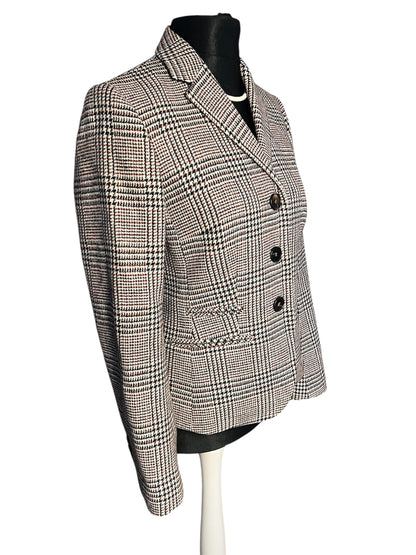 Vintage Windsor Blazer kariert Gr. 38 | Schurwolle Designer Blazer Schwarz Weiß Rot | Karoblazer Business Chic | Tailored Jacket