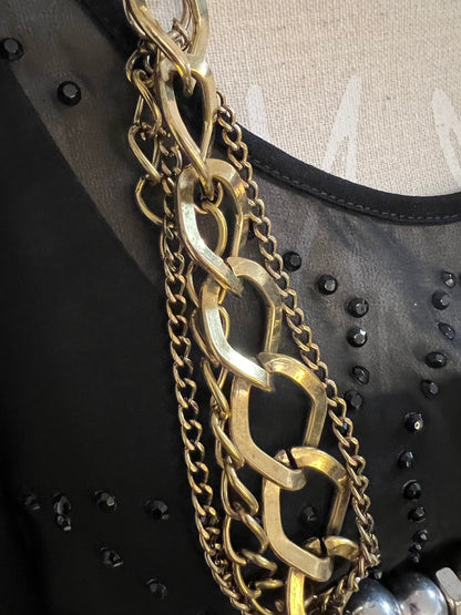 Vintage Statement-Kette | 90s / Y2K | mehrlagig | Gold & Silber | auffällig | ca. 40 cm