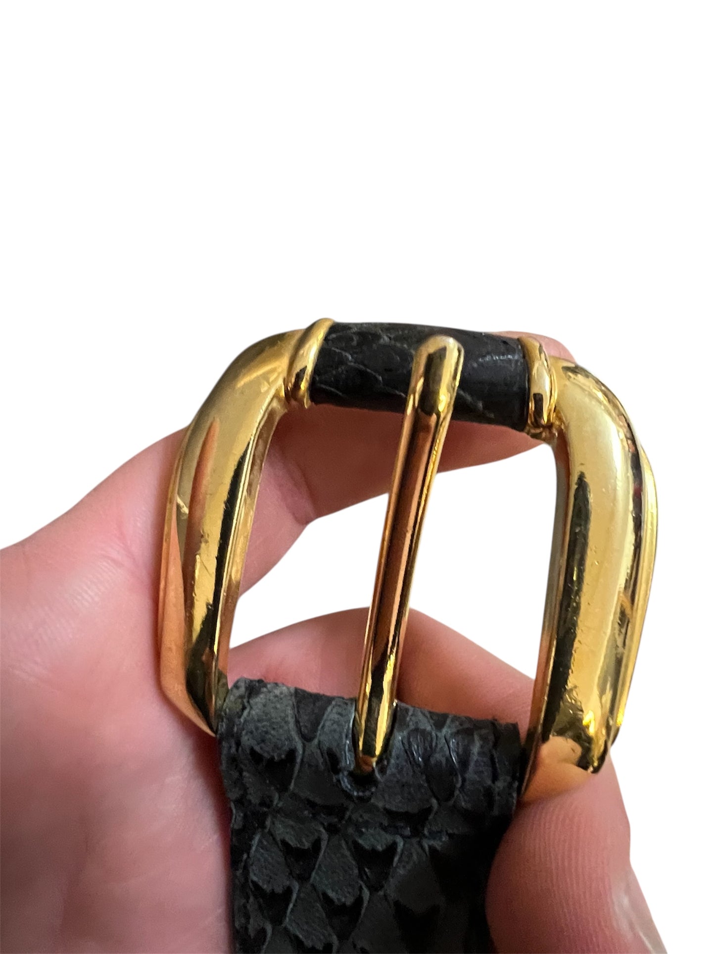 Vintage Gürtel schwarz | goldene Löwen-Metallschnalle | edles „n“-Detail | Statement-Piece | 80s/90s