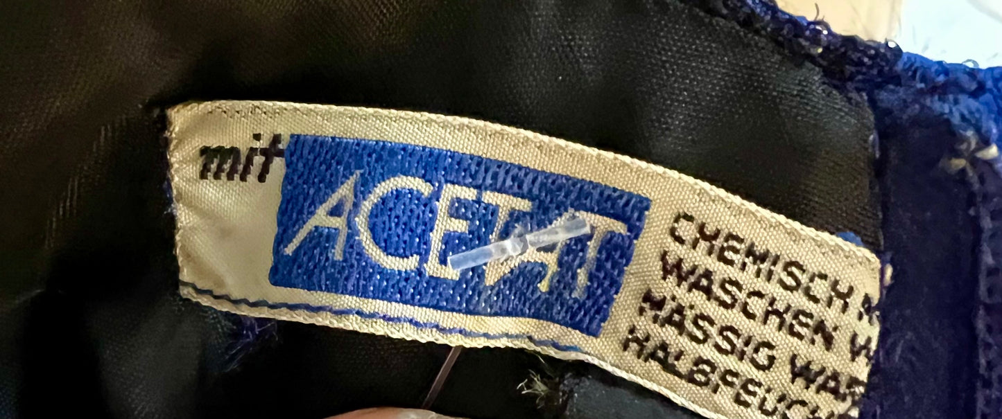 Vintage Abendkleid + Stola Midi blau schwarz 36 38 | Satinlook mit Glitzerstickerei | figurbetont | 90er Y2K Festkleid