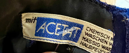 Vintage Abendkleid + Stola Midi blau schwarz 36 38 | Satinlook mit Glitzerstickerei | figurbetont | 90er Y2K Festkleid