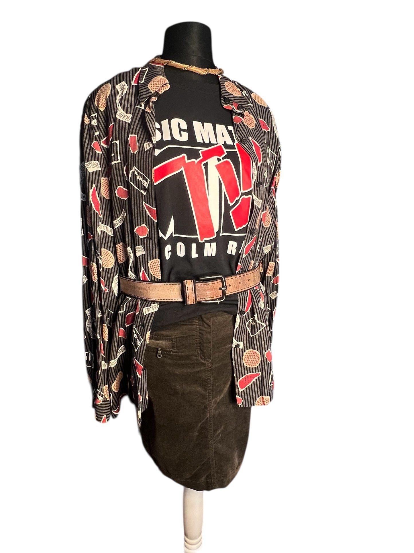 Vintage 80s/90s Oversize Bluse Rio Gr. 48 | Schwarz Grau Rot | Viskose | Statement Pattern