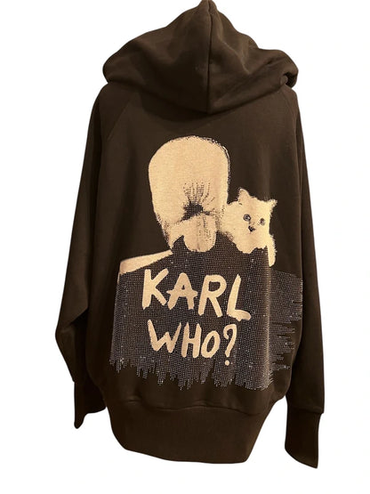 Rose Hoodie „Karl Who?“ Schwarzer Glitzer Sweatpullover Karl Motiv, M Oversized Fit