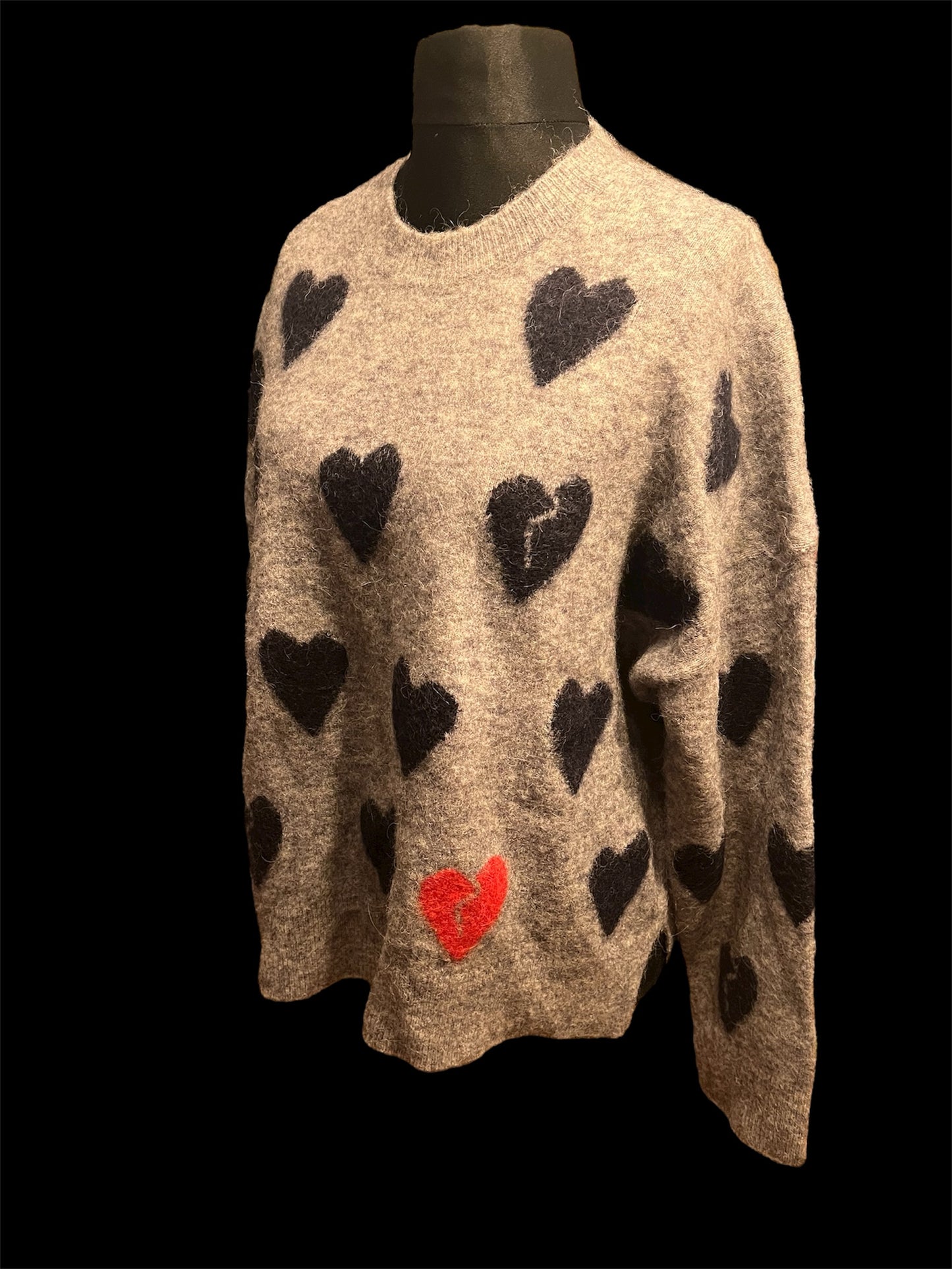 AllSaints Herz Pullover Grau | Wolle & Alpaka | L Oversize | Neupreis 225 € | Top Zustand