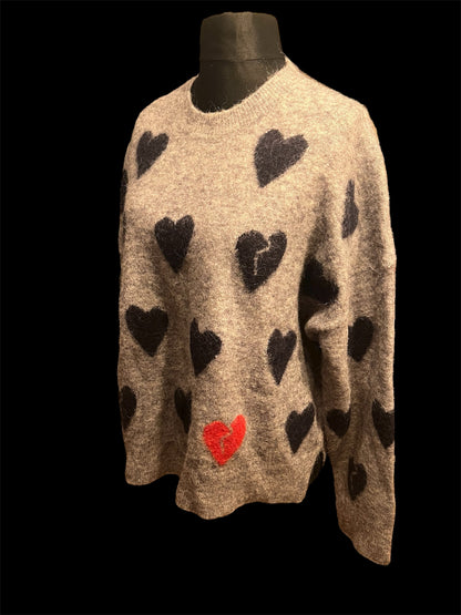 AllSaints Herz Pullover Grau | Wolle & Alpaka | L Oversize | Neupreis 225 € | Top Zustand