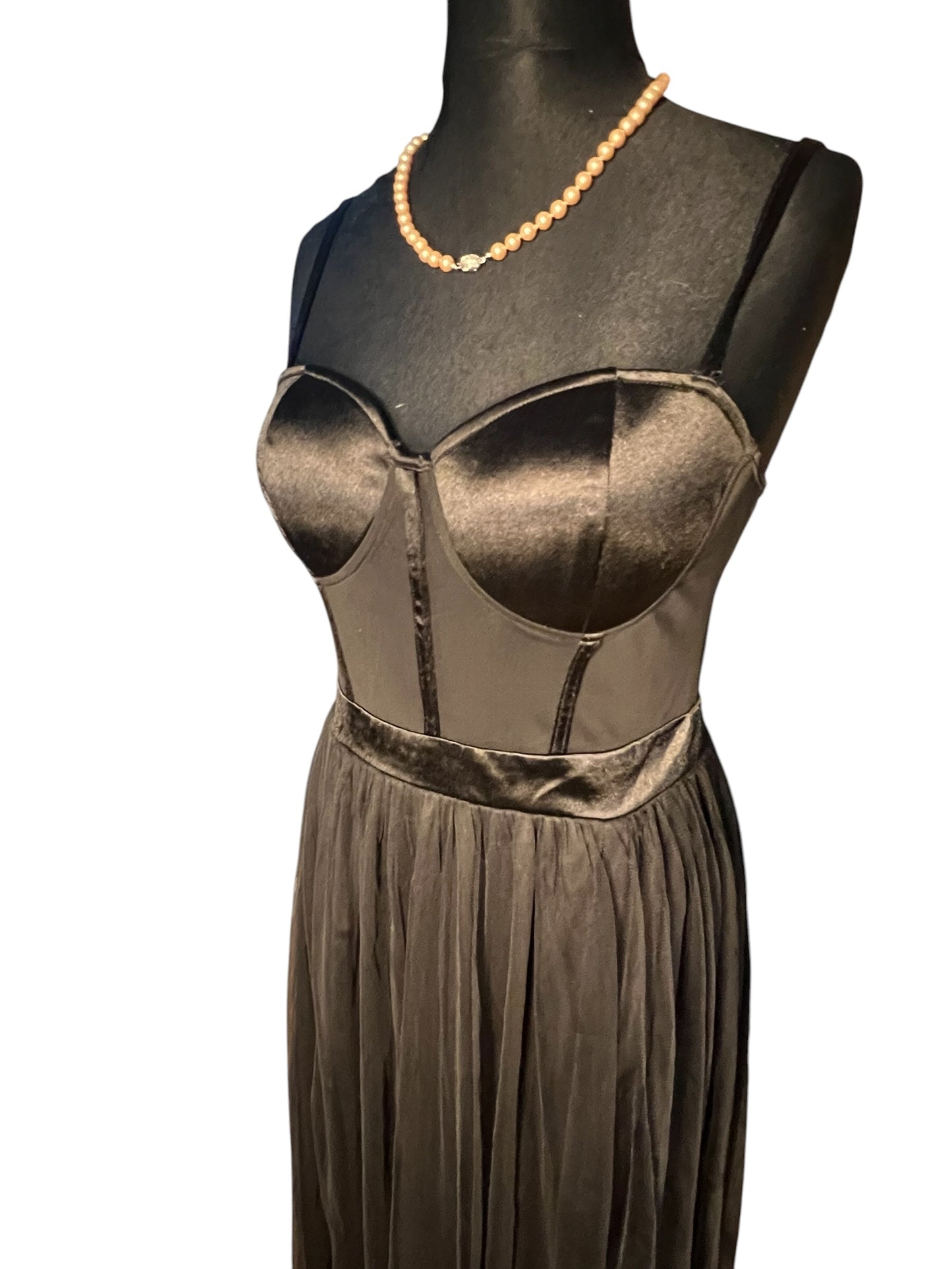 Sara's Choice: Abendkleid – Korsage Träger MaxiKleid figurbetont Mesh schwarz  | Gr  L 40 42 | Dark Alternative