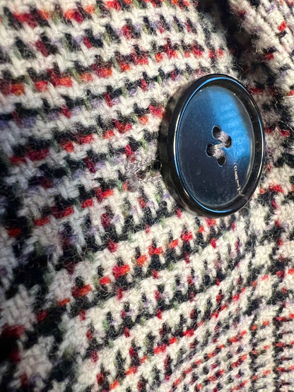 Vintage Windsor Blazer kariert Gr. 38 | Schurwolle Designer Blazer Schwarz Weiß Rot | Karoblazer Business Chic | Tailored Jacket