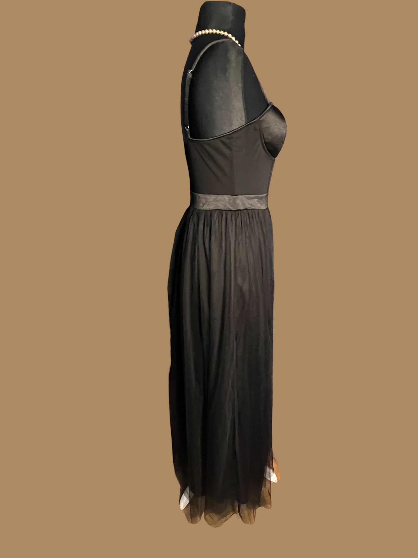 Sara's Choice: Abendkleid – Korsage Träger MaxiKleid figurbetont Mesh schwarz  | Gr  L 40 42 | Dark Alternative
