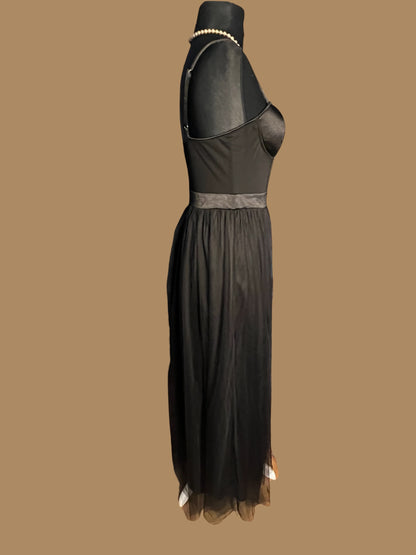 Sara's Choice: Abendkleid – Korsage Träger MaxiKleid figurbetont Mesh schwarz  | Gr  L 40 42 | Dark Alternative