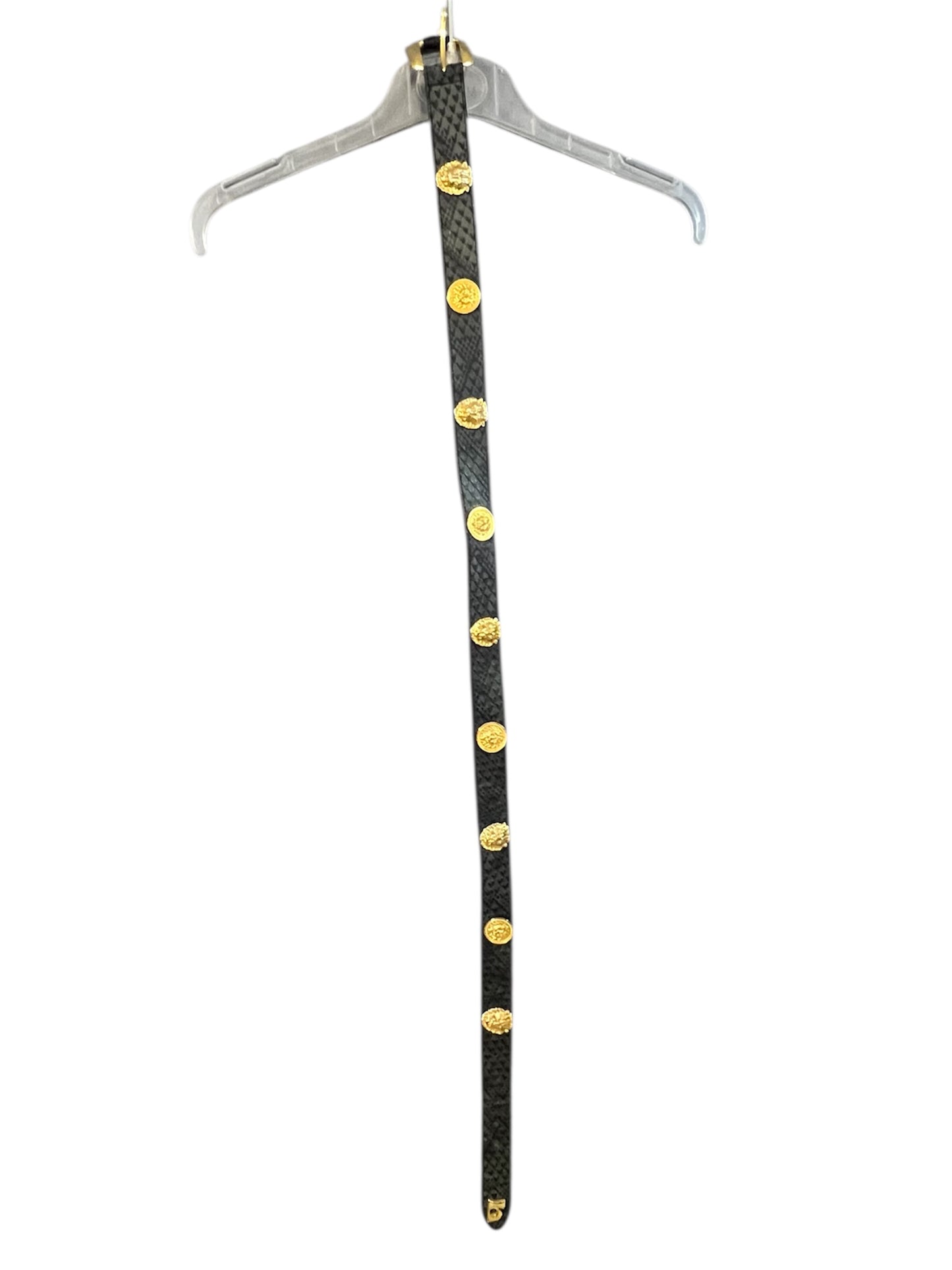 Vintage Gürtel schwarz | goldene Löwen-Metallschnalle | edles „n“-Detail | Statement-Piece | 80s/90s