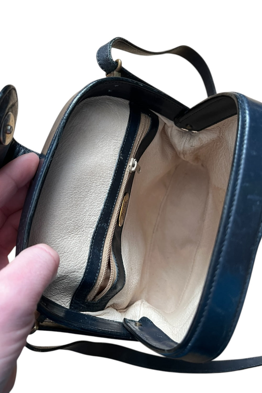 Assima Creation Vintage Leder Tasche dunkelblau Frame Bag Retro Chic