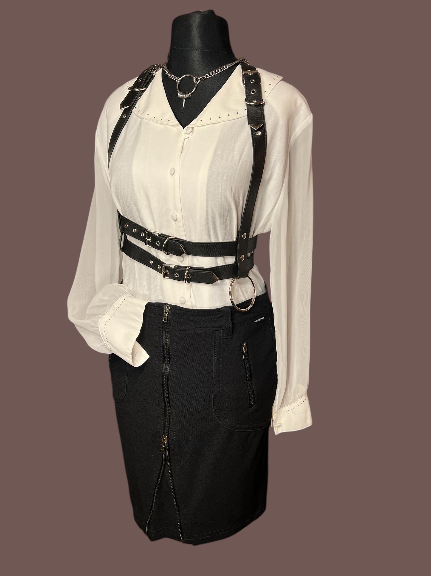 Vintage Bluse Ivory Weiß | Transparent Ärmel | Statement Kragen | Zierdetails | 80s / 90s Chic | Gr. 40