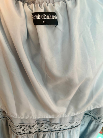 Hippie Style Maxirock Hellblau von Scarlet Darkness – Gr. 38 40 M L Gummizug Boho Spitze