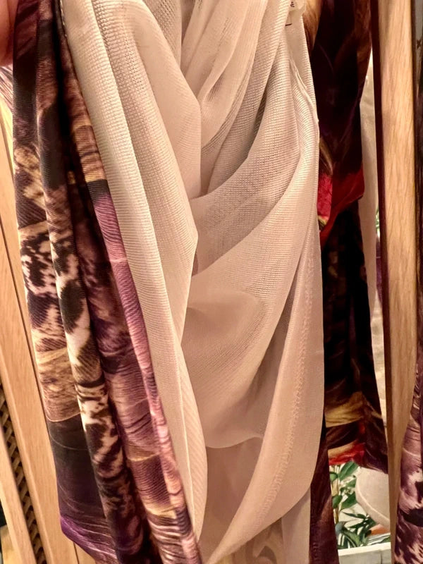 Y2K Vintage Kleid S 36 One Shoulder | Trompetenärmel & Metallschlange | Bunt & Transparent | Snake