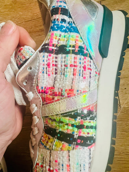 Serafini Sport Sneaker Gr. 38 – Bunte Bouclé & Silber/Holo Details, Designer Sneaker Trend