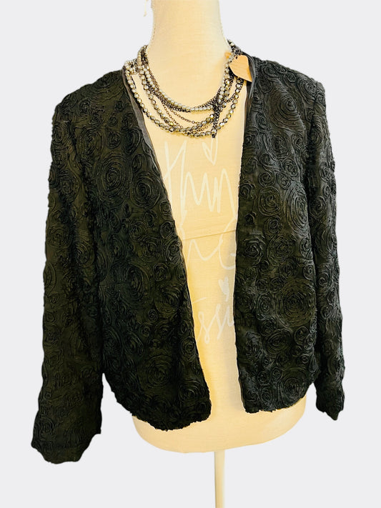 Bolero mit Blumen-Applikationen von Evelin Brandt Berlin | Schwarz • Elegant | Gr. 42