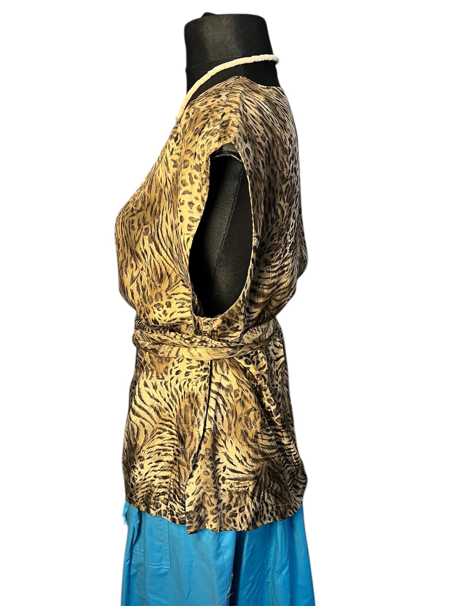 Vintage Blusenshirt Seide Leo Tiger Print Madeleine Gr 42 + Schal , 90s Y2K Animal Print