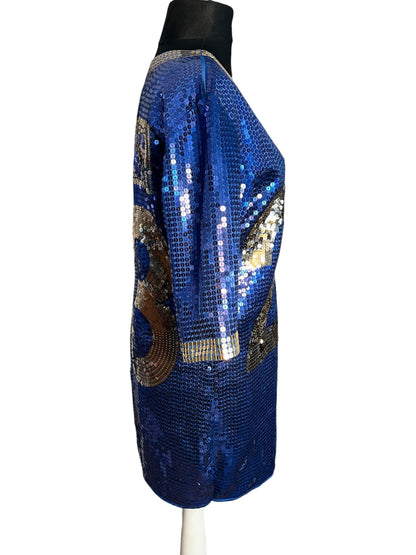 Vintage adidas x Jeremy Scott Paillettenkleid Jersey Dress Blau Gold Gr. M Festival Y2K Rare