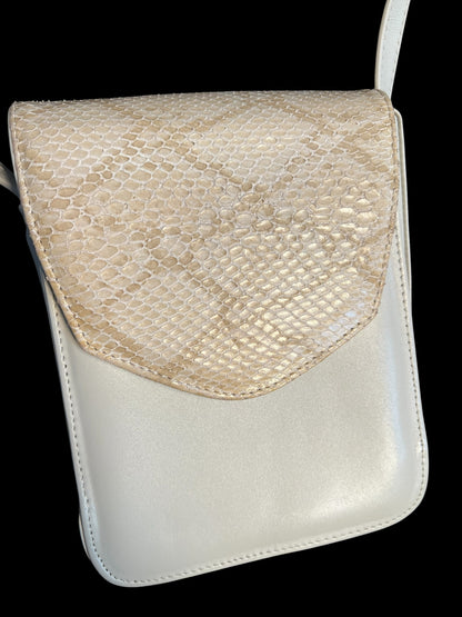 Vintage Leder Tasche Schlangenmuster Weiß Beige Gold Schultertasche Retro 90s Old Money Mini Bag