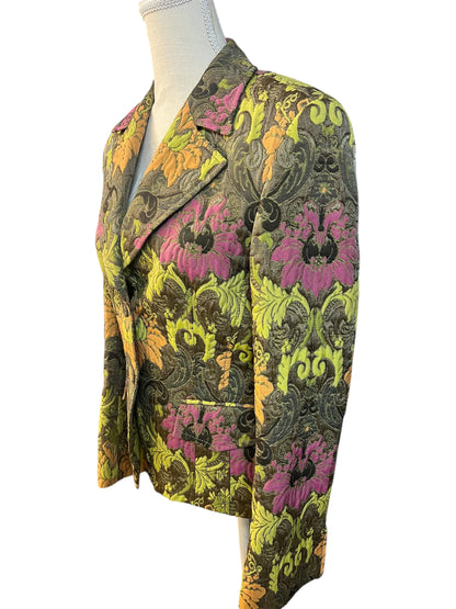 Vintage Laurél Blazer Gr. 38 – 3D Floral Print, bunter Statement-Blazer, Retro Chic