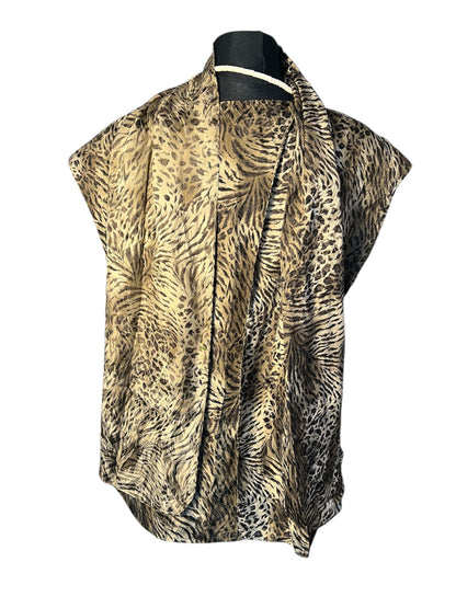 Vintage Blusenshirt Seide Leo Tiger Print Madeleine Gr 42 + Schal , 90s Y2K Animal Print