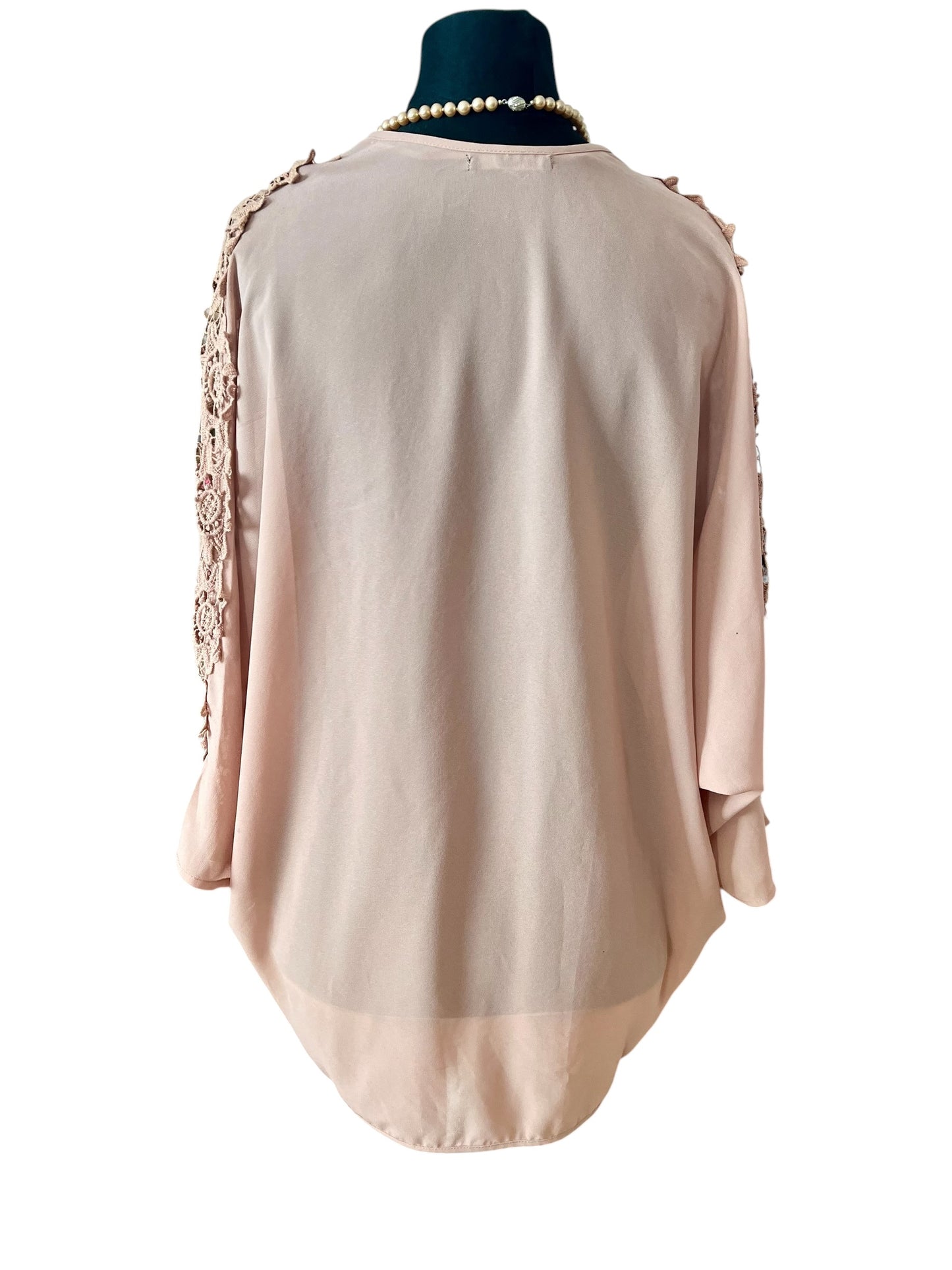 My Hollys Cardigan 36 38 Nude Beige Rosa Spitze Transparent Langarm S M Lace Open Front Sommer Layering Festlich